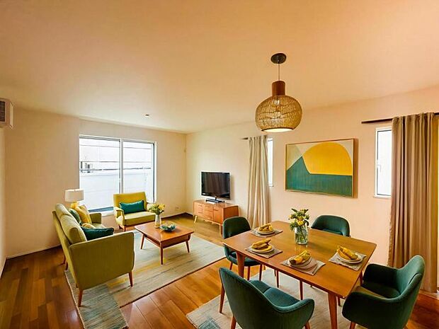 【LDK】大切なご家族が集まるからこそLDKはこだわりたい!休日はおひさまの光をたっぷりと取りこめるリビングでゆったりと過ごしませんか?※家具はCG合成の為付属しません。