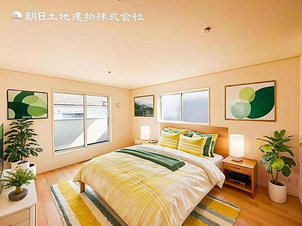 【洋室】木目のフローリングが暖かみのある室内に。明るい寝室で心地のいい朝を迎えられそう。※家具はCG合成の為付属しません。