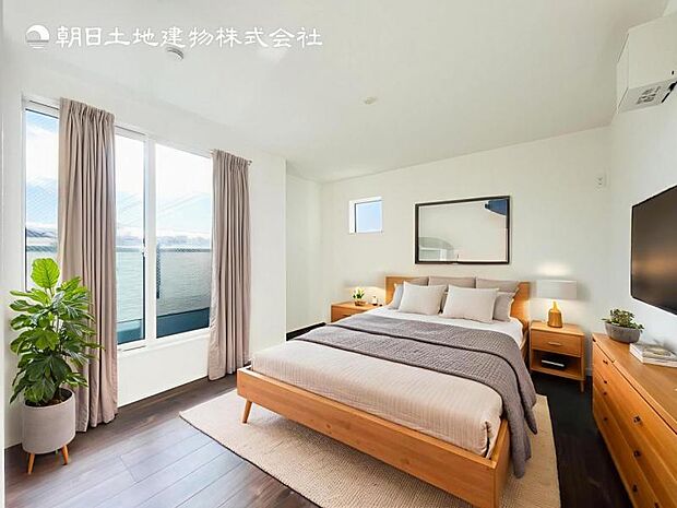 【洋室】木目のフローリングが暖かみのある室内に。明るい寝室で心地のいい朝を迎えられそう。※家具はCG合成の為付属しません。