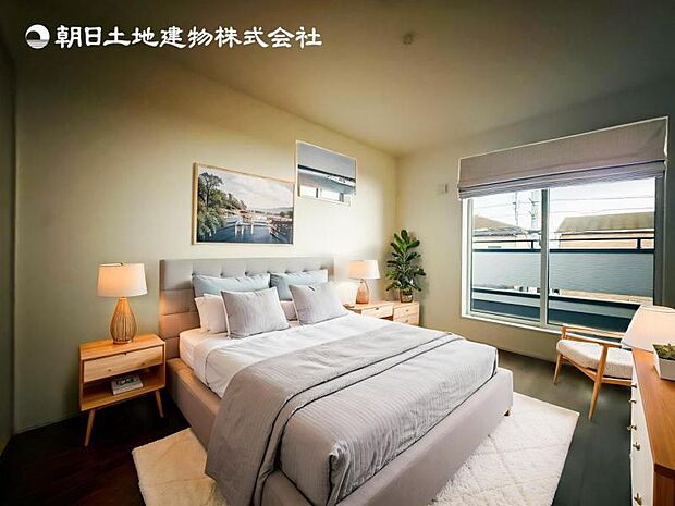 【洋室】木目のフローリングが暖かみのある室内に。明るい寝室で心地のいい朝を迎えられそう。※家具はCG合成の為付属しません。