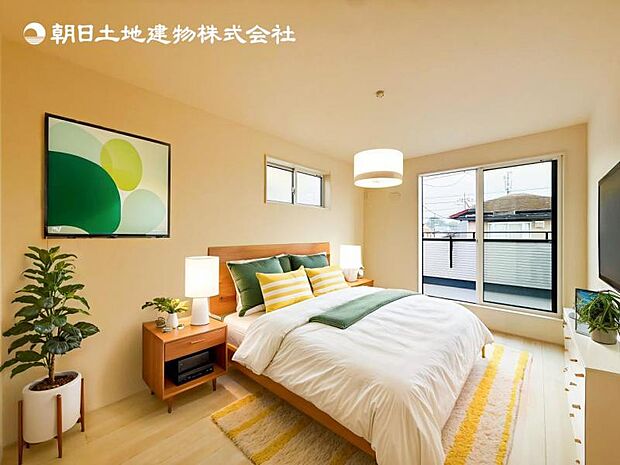【洋室】木目のフローリングが暖かみのある室内に。明るい寝室で心地のいい朝を迎えられそう。※家具はCG合成の為付属しません。