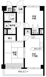 日神パレス拝島第2 4階2DKの間取り