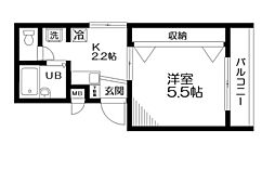エスペランス中延 1Kの間取図画像