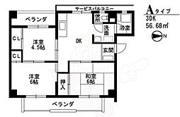 安田コーポ 2階3DKの間取り