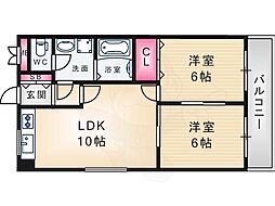クレール西町北館 3階2LDKの間取り