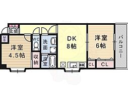 カーサウエスト・リバー 2DKの間取図画像