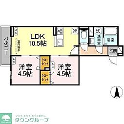 つくばエクスプレス 六町駅 徒歩12分の賃貸アパート 2階2LDKの間取り