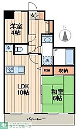 東武伊勢崎線 竹ノ塚駅 徒歩18分の賃貸マンション 4階2LDKの間取り