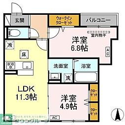日暮里舎人ライナー 扇大橋駅 徒歩8分の賃貸アパート 3階2LDKの間取り