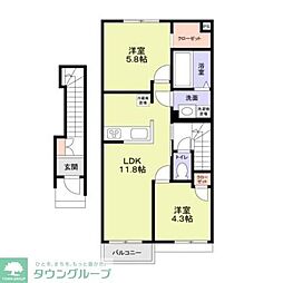 つくばエクスプレス 八潮駅 徒歩22分の賃貸アパート 2階2LDKの間取り