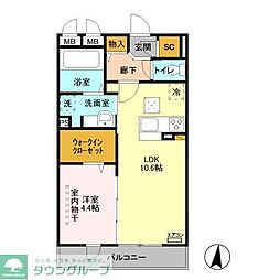 JR武蔵野線 越谷レイクタウン駅 徒歩16分の賃貸アパート 1階1LDKの間取り