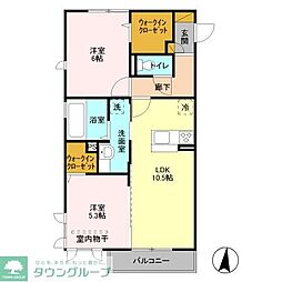 JR武蔵野線 越谷レイクタウン駅 徒歩13分の賃貸アパート 3階2LDKの間取り