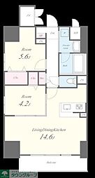 東武伊勢崎線 草加駅 徒歩6分の賃貸マンション 4階2LDKの間取り