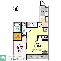 JR武蔵野線 越谷レイクタウン駅 徒歩17分の賃貸アパート 2階1LDKの間取り