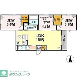 東武伊勢崎線 竹ノ塚駅 徒歩22分の賃貸アパート 1階3LDKの間取り