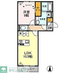 JR武蔵野線 越谷レイクタウン駅 徒歩12分の賃貸アパート 3階1LDKの間取り
