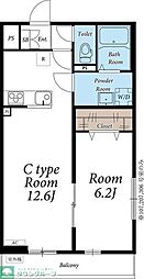 日暮里舎人ライナー 扇大橋駅 徒歩3分の賃貸マンション 2階1LDKの間取り