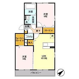 東武伊勢崎線 大袋駅 徒歩29分の賃貸アパート 3階2LDKの間取り