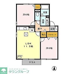 JR武蔵野線 吉川駅 徒歩12分の賃貸アパート 1階2LDKの間取り