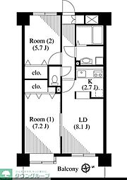 バーディーテラス仲町 2LDKの間取図画像