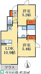 コーポリリィ 2LDKの間取図画像