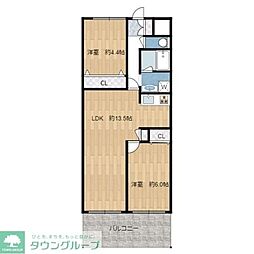 朝日プラザ越谷 2LDKの間取図画像