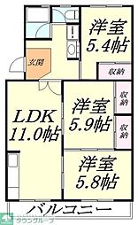 県公社北浦和住宅3号棟 3LDKの間取図画像