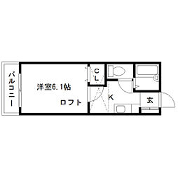 メゾンドマロン 1階1Kの間取り