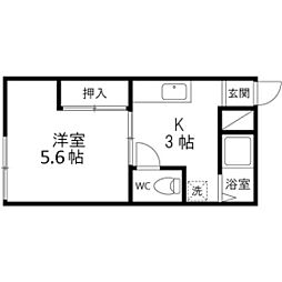 サンハイツ 2階1Kの間取り