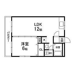日昭川平ビル 4階1LDKの間取り