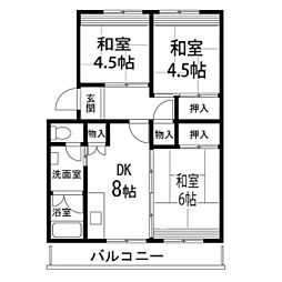 仙台中山団地4号棟 3DKの間取図画像