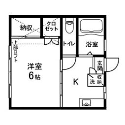 フレッシュハイツ北仙台 2階1Kの間取り