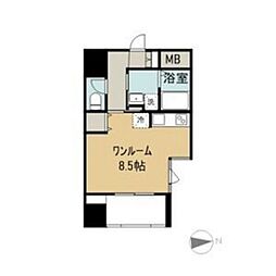 カーサ・スタジオーネ原町 8階ワンルームの間取り