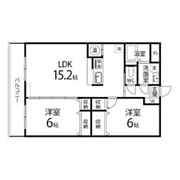 オルテンシア泉崎Ｂ棟 1階2LDKの間取り