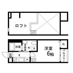 杜のアパートメントA棟 2階1Kの間取り