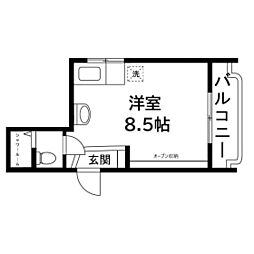黄鶴コーポ 3階ワンルームの間取り