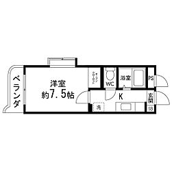 コーポしんし 3階1Kの間取り