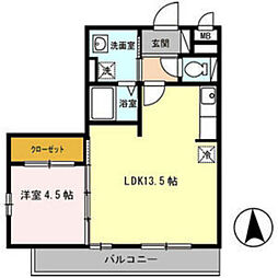 D-Room三百人町　A 3階1LDKの間取り