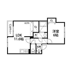 コンフォート・ブラウニー 2階1LDKの間取り