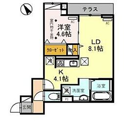 CLASSEUM連坊I 1階1LDKの間取り
