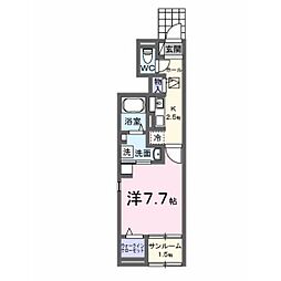 リヴェールS 1Kの間取図画像