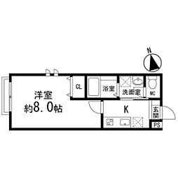 ＵＮ富沢 1階1Kの間取り