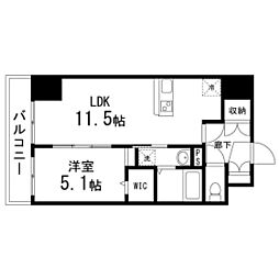 スパシアス鉄砲町東 8階1LDKの間取り