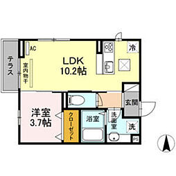 エクセラン　B 1階1LDKの間取り