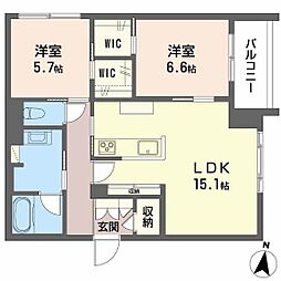 Ａｌｂｅｍａｒｌｅ上杉 2階2LDKの間取り