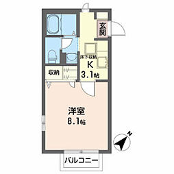 イースト・I 1階1Kの間取り