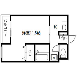 プペットHAGA 2階1Kの間取り