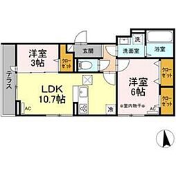 Dーroom Cinnamon 1階2LDKの間取り