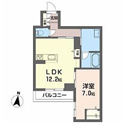 ベレオ・花京院 2階1LDKの間取り