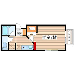 エクセレント南吉成　五番館 2階1Kの間取り